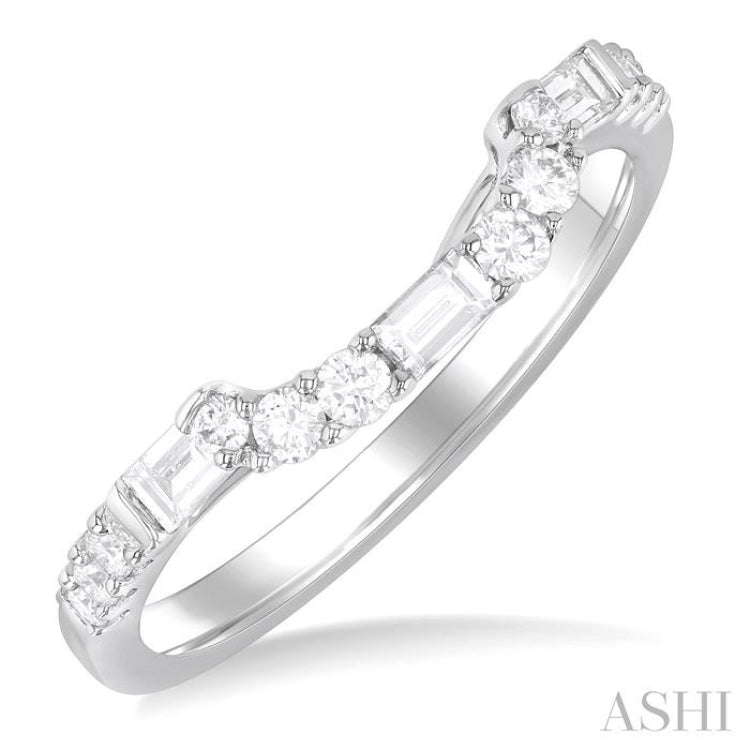 1/3 Ctw Curved Baguette and Round Cut Diamond Wedding Band in 14K White Gold