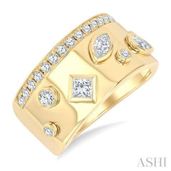 3/4 Ctw Mixed Diamond Cut Fashion Wide Band in 14K Yellow Gold