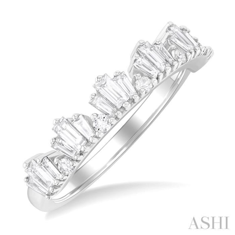 5/8 Ctw Baguette and Round Cut Diamond Stackable Fashion Band in 14K White Gold