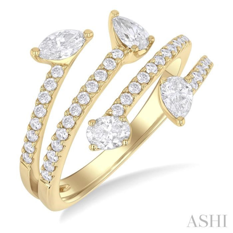 7/8 Ctw Split Open Bypass 4-Stone Mixed Diamond Cut Fashion Ring in 14K Yellow Gold