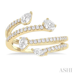 7/8 Ctw Split Open Bypass 4-Stone Mixed Diamond Cut Fashion Ring in 14K Yellow Gold