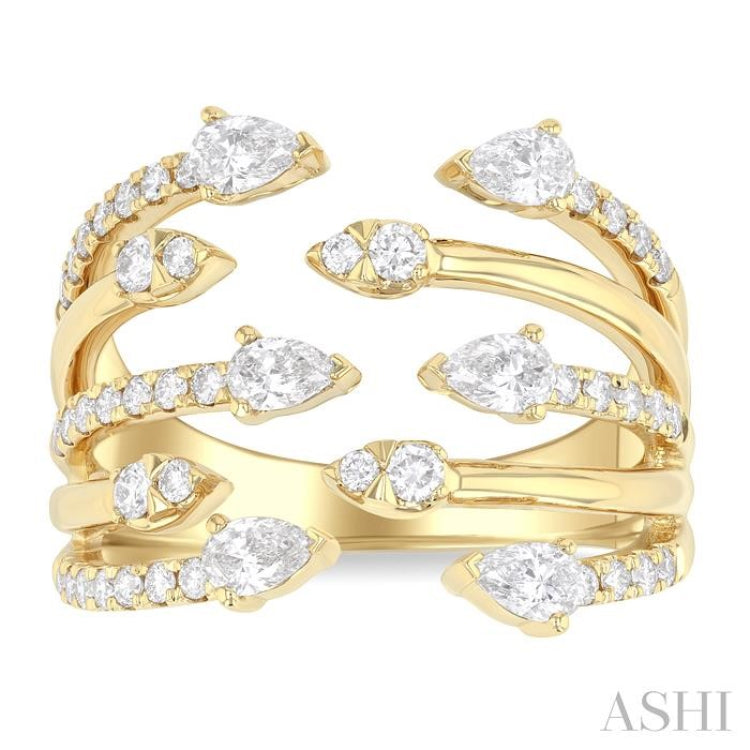 1 Ctw Five-Way Split Pear and Round Cut Diamond Fashion Open Ring in 14K Yellow Gold