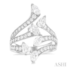 2 1/4 Ctw Bypass Three-Way Split Marquise, Pear and Round Cut Diamond Fashion Open Ring in 14K White Gold