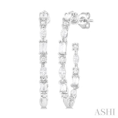 1 1/6 Ctw Inside & Outside Mixed Diamond Cut Fashion Open Hoop Earrings in 14K White Gold