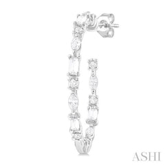 1 1/6 Ctw Inside & Outside Mixed Diamond Cut Fashion Open Hoop Earrings in 14K White Gold