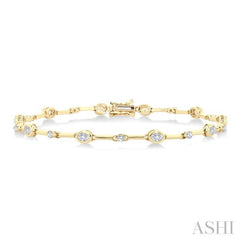 1 1/3 Ctw Bezel Set Oval and Round Cut Diamond Bar Link Bracelet in 14K Yellow Gold