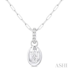 1/4 Ctw Dome Oval and Round Cut Diamond Fashion Pendant With Paper Clip Chain in 14K White Gold
