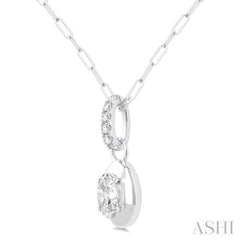 1/4 Ctw Dome Oval and Round Cut Diamond Fashion Pendant With Paper Clip Chain in 14K White Gold