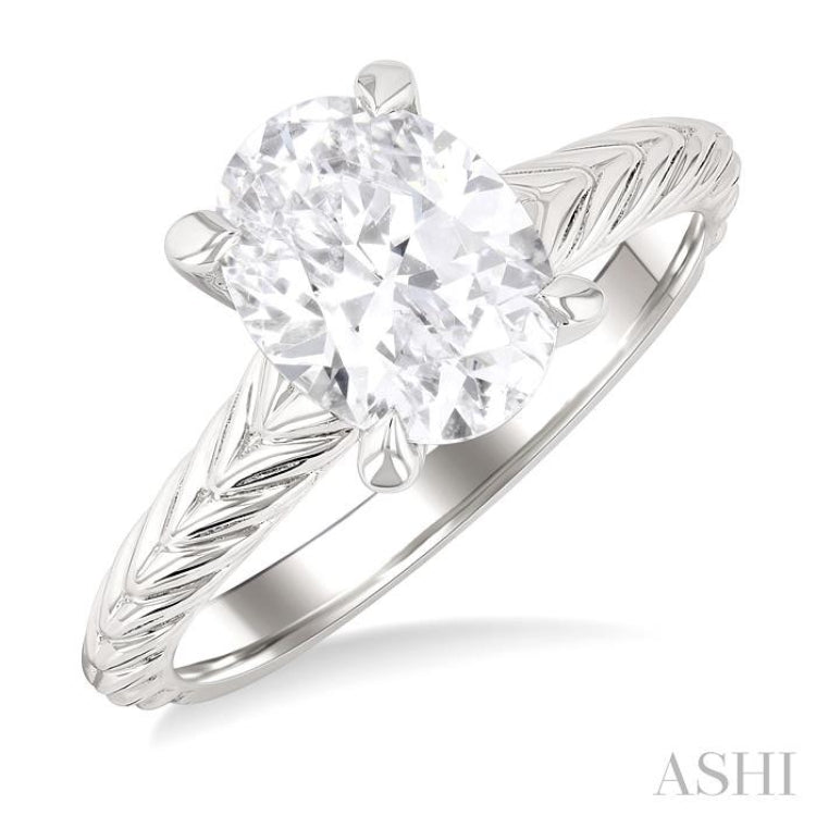 1/20 Ctw Oval Shape Round Cut Diamond Semi-Mount Engagement Ring in 14K White Gold