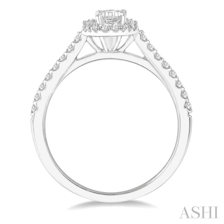 1/6 Ctw Octagon Shape Semi-Mount Round Cut Diamond Ring in 14K White Gold