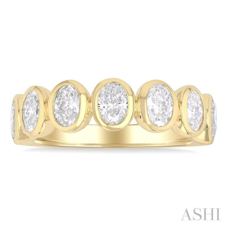 2 Ctw 7-Stone Bezel Set Oval Cut Diamond Fashion Band in 14K Yellow Gold
