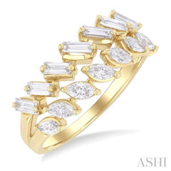 3/4 Ctw Split Twin Row Marquise and Baguette Cut Diamond Fashion Ring in 14K Yellow Gold