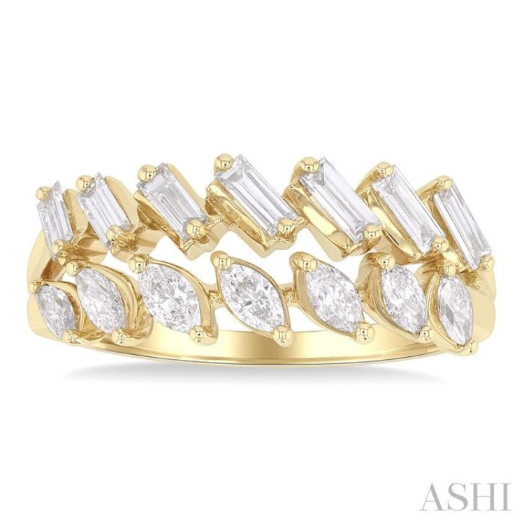 3/4 Ctw Split Twin Row Marquise and Baguette Cut Diamond Fashion Ring in 14K Yellow Gold