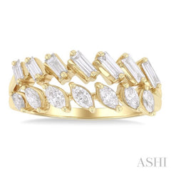 3/4 Ctw Split Twin Row Marquise and Baguette Cut Diamond Fashion Ring in 14K Yellow Gold