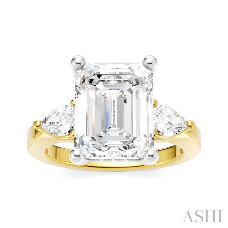 1/2 Ctw Tri-Mount Emerald Shape Center Pear and Round Cut Diamond Semi-Mount Engagement Ring in 14K Yellow and White Gold