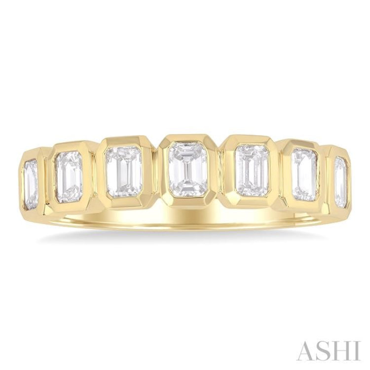 1 Ctw 7-Stone Bezel Set Emerald Cut Diamond Fashion Band in 14K Yellow Gold
