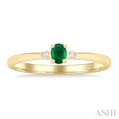 4x3 MM Oval Shape Emerald and 1/50 Ctw Petite Round Cut Diamond Fashion Ring in 10K Yellow Gold