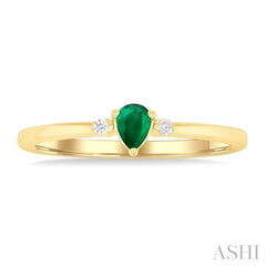 4x3 MM Pear Shape Emerald and 1/50 Ctw Petite Round Cut Diamond Fashion Ring in 10K Yellow Gold