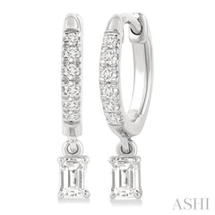 3/8 Ctw Octagon Shape and Round Cut Diamond Fashion Huggie Petite Earrings in 14K White Gold