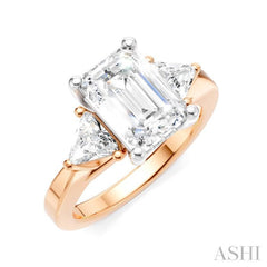 1/2 Ctw Emerald Shape Trillion and Round Cut Diamond Semi-Mount Engagement Ring in 14K Rose and White Gold