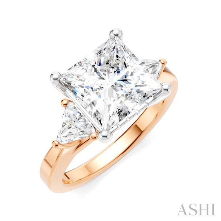 1/2 Ctw Princess Shape Trillion Cut & Round Cut Diamond Semi-Mount Engagement Ring in 14K Rose and White Gold