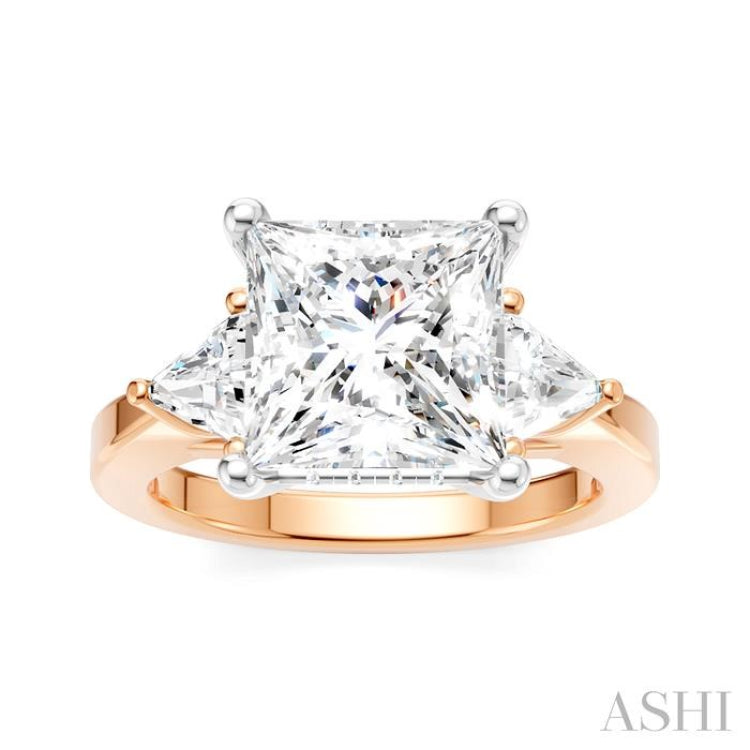 1/2 Ctw Princess Shape Trillion Cut & Round Cut Diamond Semi-Mount Engagement Ring in 14K Rose and White Gold