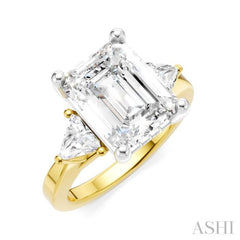 1/2 Ctw Emerald Shape Trillion and Round Cut Diamond Semi-Mount Engagement Ring in 14K yellow and White Gold