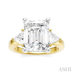 1/2 Ctw Emerald Shape Trillion and Round Cut Diamond Semi-Mount Engagement Ring in 14K yellow and White Gold