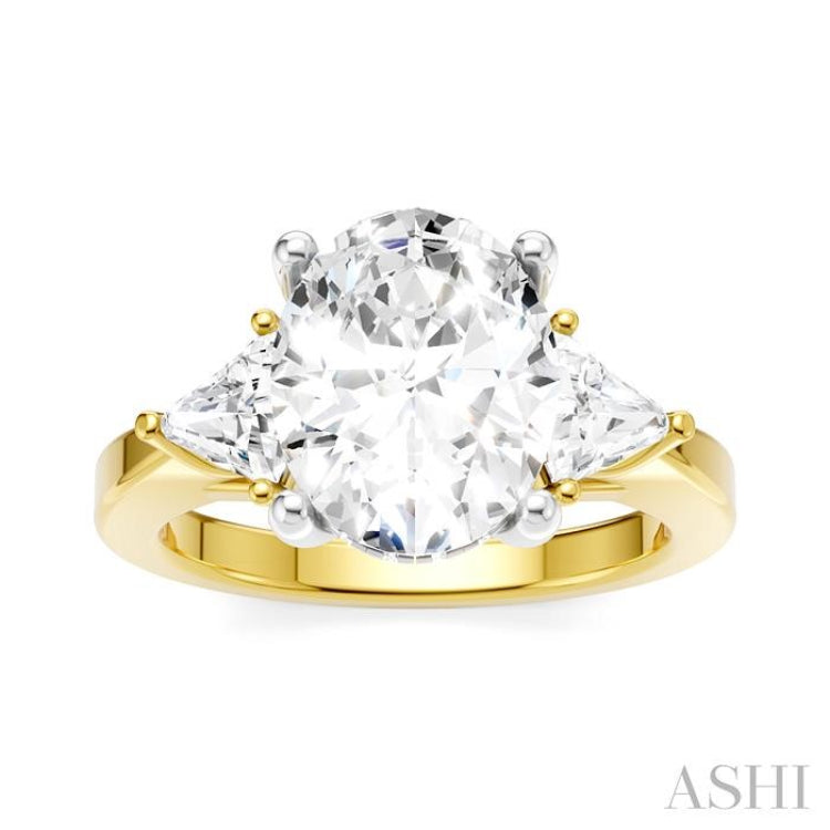 1/2 Ctw Oval Shape Trillion Cut & Round Cut Diamond Semi-Mount Engagement Ring in 14K Yellow and White Gold