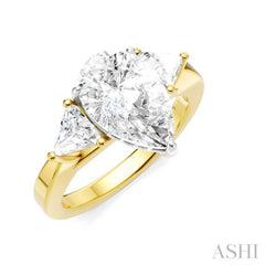 1/2 Ctw Pear Shape Trillion Cut & Round Cut Diamond Semi-Mount Engagement Ring in 14K Yellow and White Gold