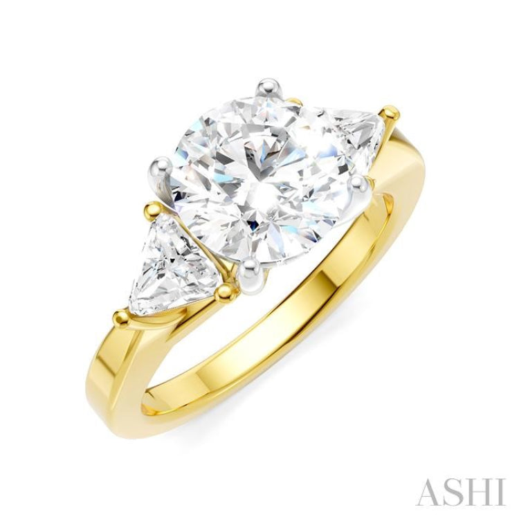 1/2 Ctw Circular Shape Trillion and Round Cut Diamond Semi-Mount Engagement Ring in 14K Yellow and White Gold