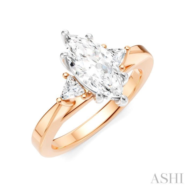 1/4 Ctw Marquise Shape Trillion and Round Cut Diamond Semi-Mount Engagement Ring in 14K Rose and White Gold