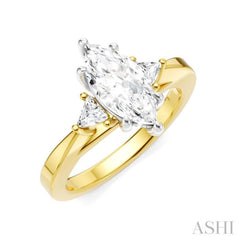 1/4 Ctw Marquise Shape Trillion and Round Cut Diamond Semi-Mount Engagement Ring in 14K Yellow and White Gold