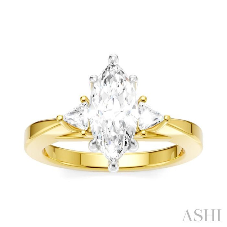 1/4 Ctw Marquise Shape Trillion and Round Cut Diamond Semi-Mount Engagement Ring in 14K Yellow and White Gold
