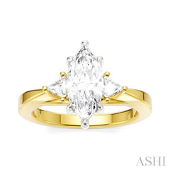 1/4 Ctw Marquise Shape Trillion and Round Cut Diamond Semi-Mount Engagement Ring in 14K Yellow and White Gold