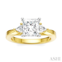 1/4 Ctw Princess Shape Trillion Cut & Round Cut Diamond Semi-Mount Engagement Ring in 14K Yellow and White Gold