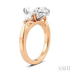1/2 Ctw Tri-Mount Marquise Shape Center Pear and Round Cut Diamond Semi-Mount Engagement Ring in 14K Rose and White Gold