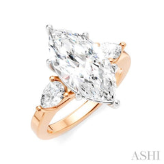 1/2 Ctw Tri-Mount Marquise Shape Center Pear and Round Cut Diamond Semi-Mount Engagement Ring in 14K Rose and White Gold