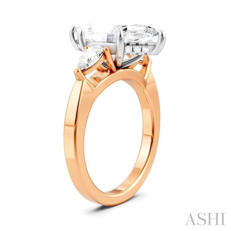 1/2 Ctw Tri-Mount Marquise Shape Center Pear and Round Cut Diamond Semi-Mount Engagement Ring in 14K Rose and White Gold