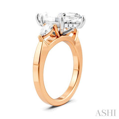 1/2 Ctw Tri-Mount Marquise Shape Center Pear and Round Cut Diamond Semi-Mount Engagement Ring in 14K Rose and White Gold