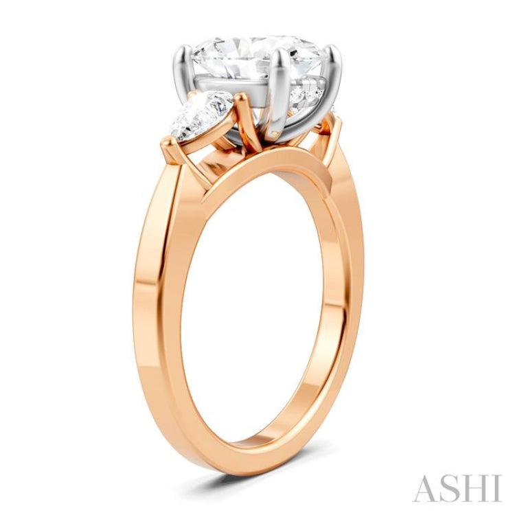1/2 Ctw Tri-Mount Oval Shape Center Pear and Round Cut Diamond Semi-Mount Engagement Ring in 14K Rose and White Gold