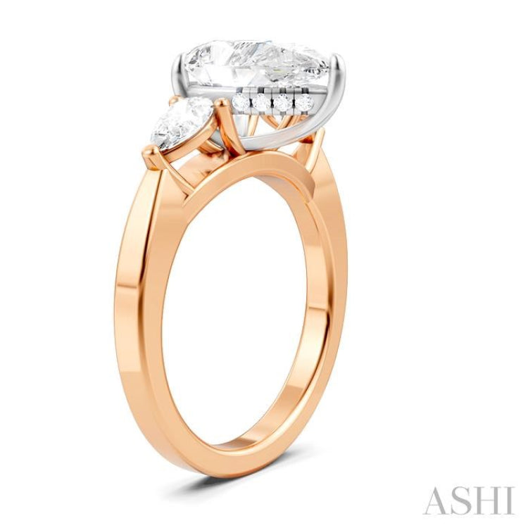 1/2 Ctw Tri-Mount Centerpiece Pear and Round Cut Diamond Semi-Mount Engagement Ring in 14K Rose and White Gold