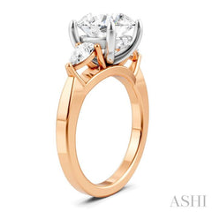 1/2 Ctw Tri-Mount Circular Shape Center Pear and Round Cut Diamond Semi-Mount Engagement Ring in 14K Rose and White Gold