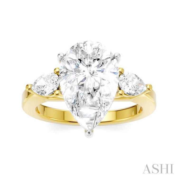 1/2 Ctw Tri-Mount Centerpiece Pear and Round Cut Diamond Semi-Mount Engagement Ring in 14K Yellow and White Gold