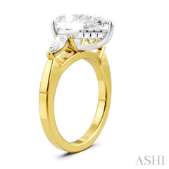 1/2 Ctw Tri-Mount Centerpiece Pear and Round Cut Diamond Semi-Mount Engagement Ring in 14K Yellow and White Gold