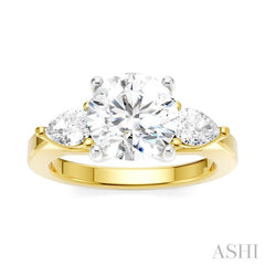 1/2 Ctw Tri-Mount Circular Shape Center Pear and Round Cut Diamond Semi-Mount Engagement Ring in 14K Yellow and White Gold