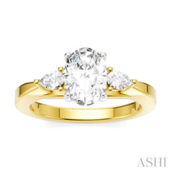 1/4 Ctw Tri-Mount Oval Shape Center Pear and Round Cut Diamond Semi-Mount Engagement Ring in 14K Yellow and White Gold
