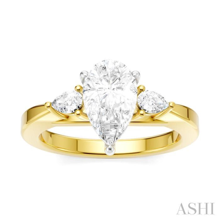 1/4 Ctw Tri-Mount Centerpiece Pear and Round Cut Diamond Semi-Mount Engagement Ring in 14K Yellow and White Gold