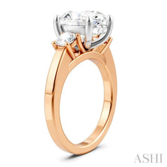 1/2 Ctw Tri-Mount Past, Present and Future Oval Shape Center Round Cut Diamond Semi-Mount Engagement Ring in 14K Rose and White Gold