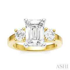 1/2 Ctw Tri-Mount Emerald Shape Center Round Cut Diamond Semi-Mount Engagement Ring in 14K Yellow and White Gold